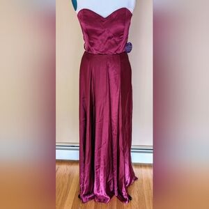 New Strapless Maroon Long Gown / Satin Prom Dress